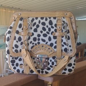Animal Print Women's Bag with Tan Accents